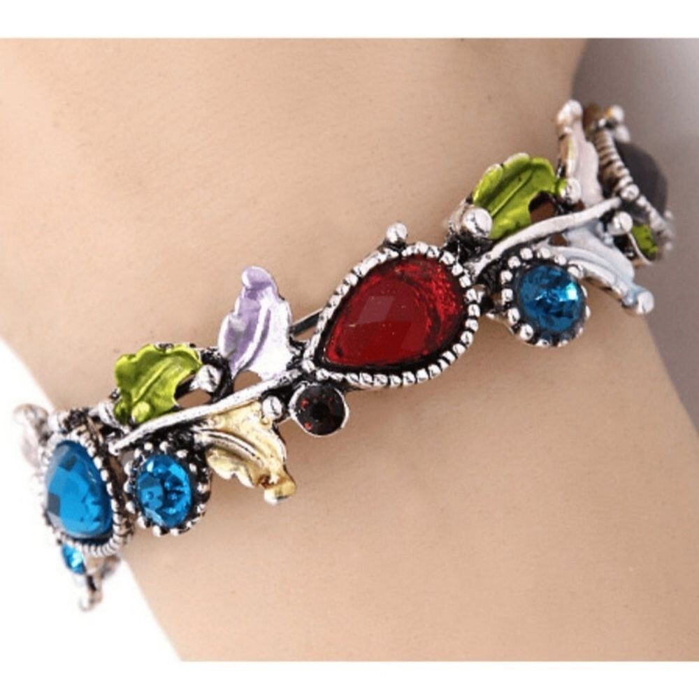 Multi Color Crystal Adjustable Flower Bangle Bracelet